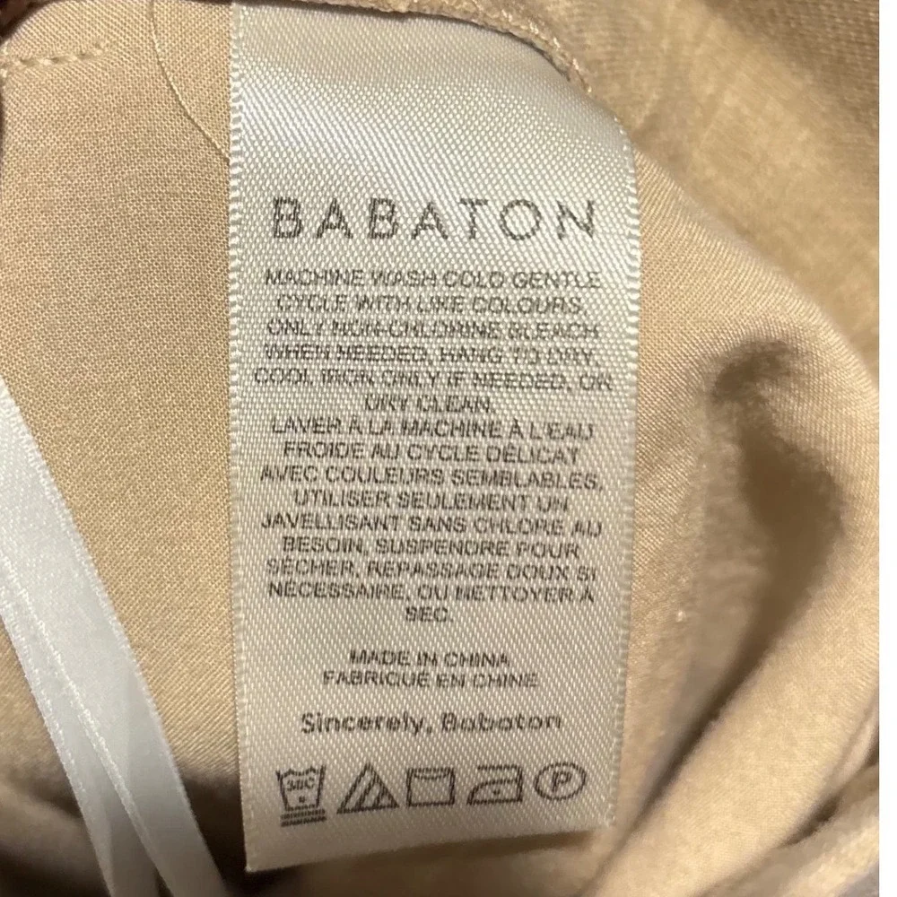 Babaton Aritzia Tan Linen Tapered Dress Pants Elastic Back Women's Size 6